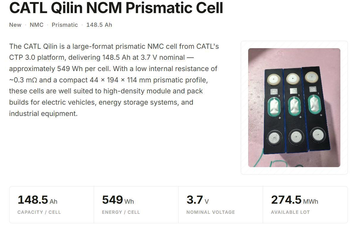 CATL Qilin NCM Prismatic Cells, 274.5 MWh Lot — photo 1